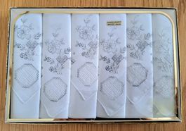 6 Mouchoirs cotons blancs broderie main vintage neuf