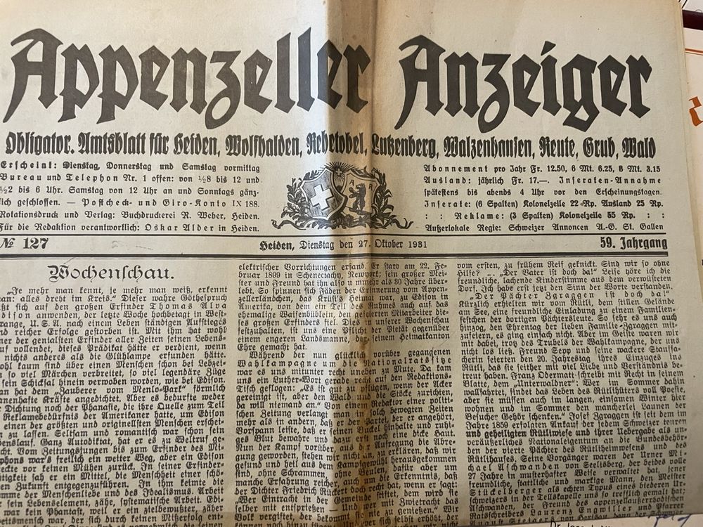 Alte Appenzeller Zeitung Jg. 1931 Kaufen auf Ricardo
