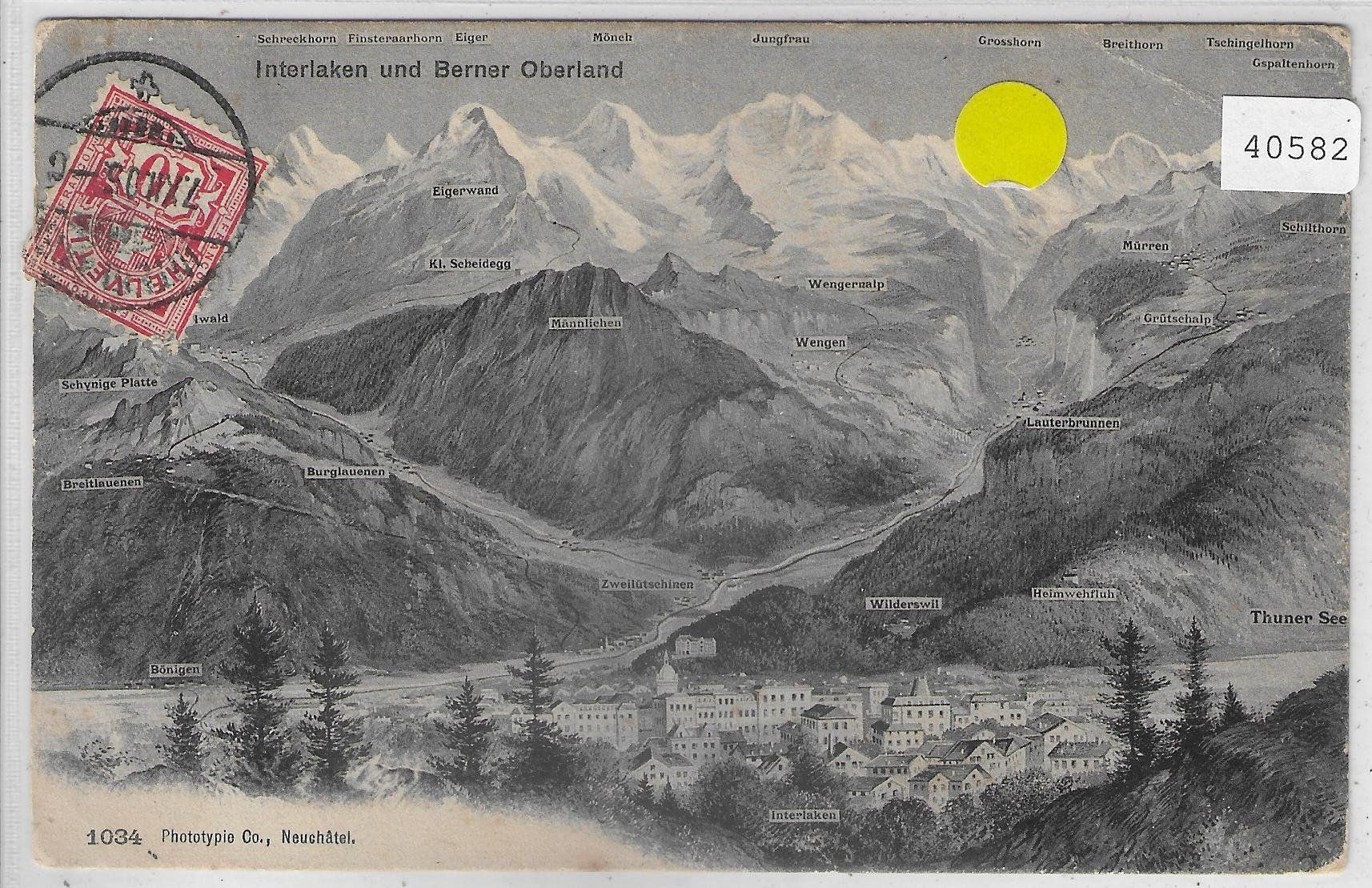 Ansichtskarten: Interlaken - Panorama Berner Oberland - Litho – Gebraucht aus Ettingen von Kartenplanet