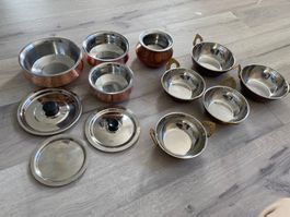 Kupfer Messing Topf Pfanne Bratpfanne Kochtopf Teller Deckel