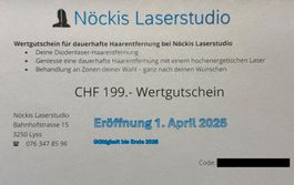 Wertgutschein CHF 199.-- von Nöckis Laserstudio in 3250 Lyss