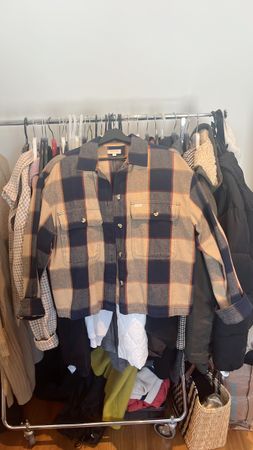 Karobluse beige/navy kariert Grösse M guter Zustand