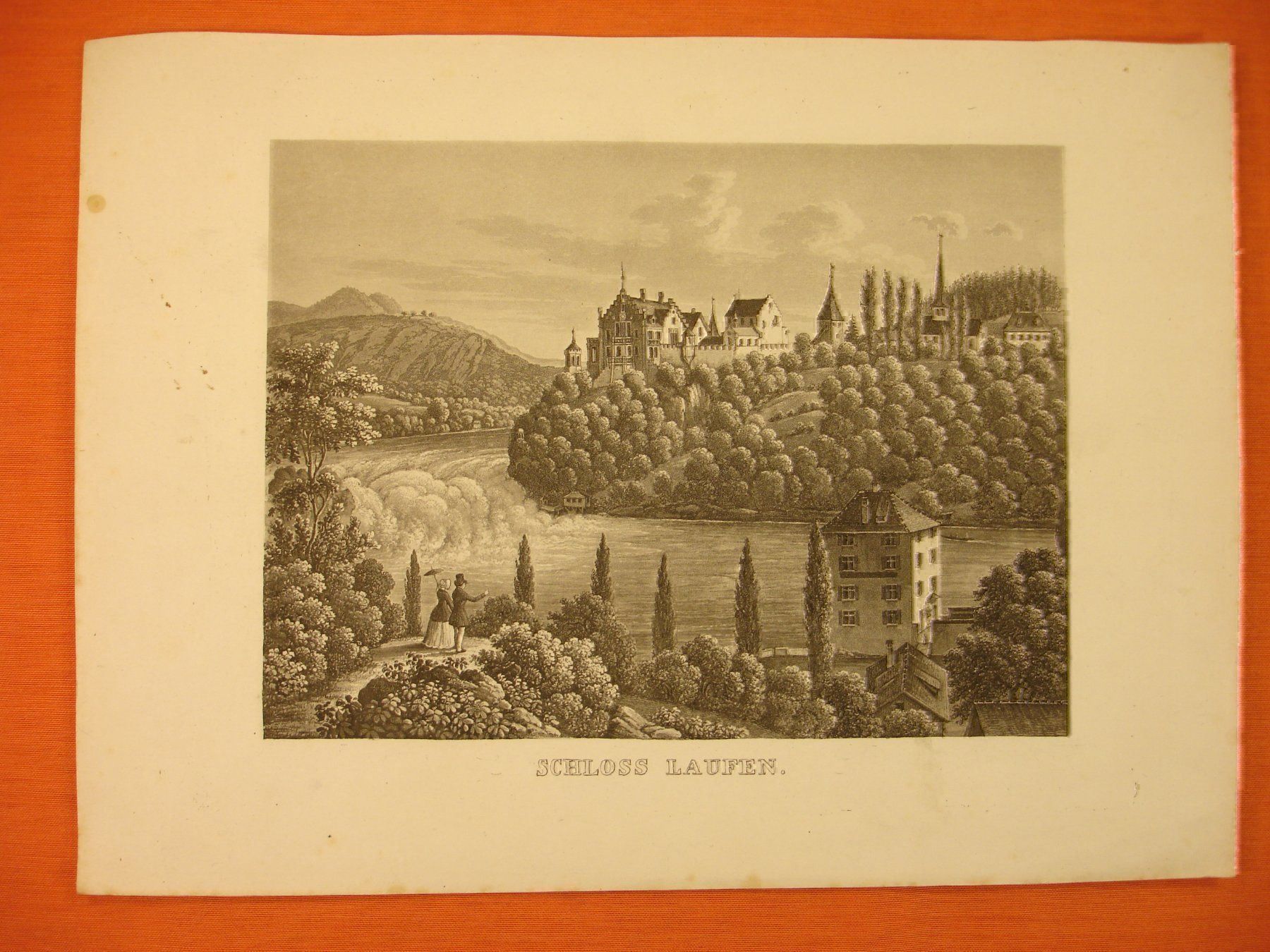 Incisioni: SCHLOSS LAUFEN, AQUATINTA 1853 – Usato da Grüningen venduto da Kartensammler
