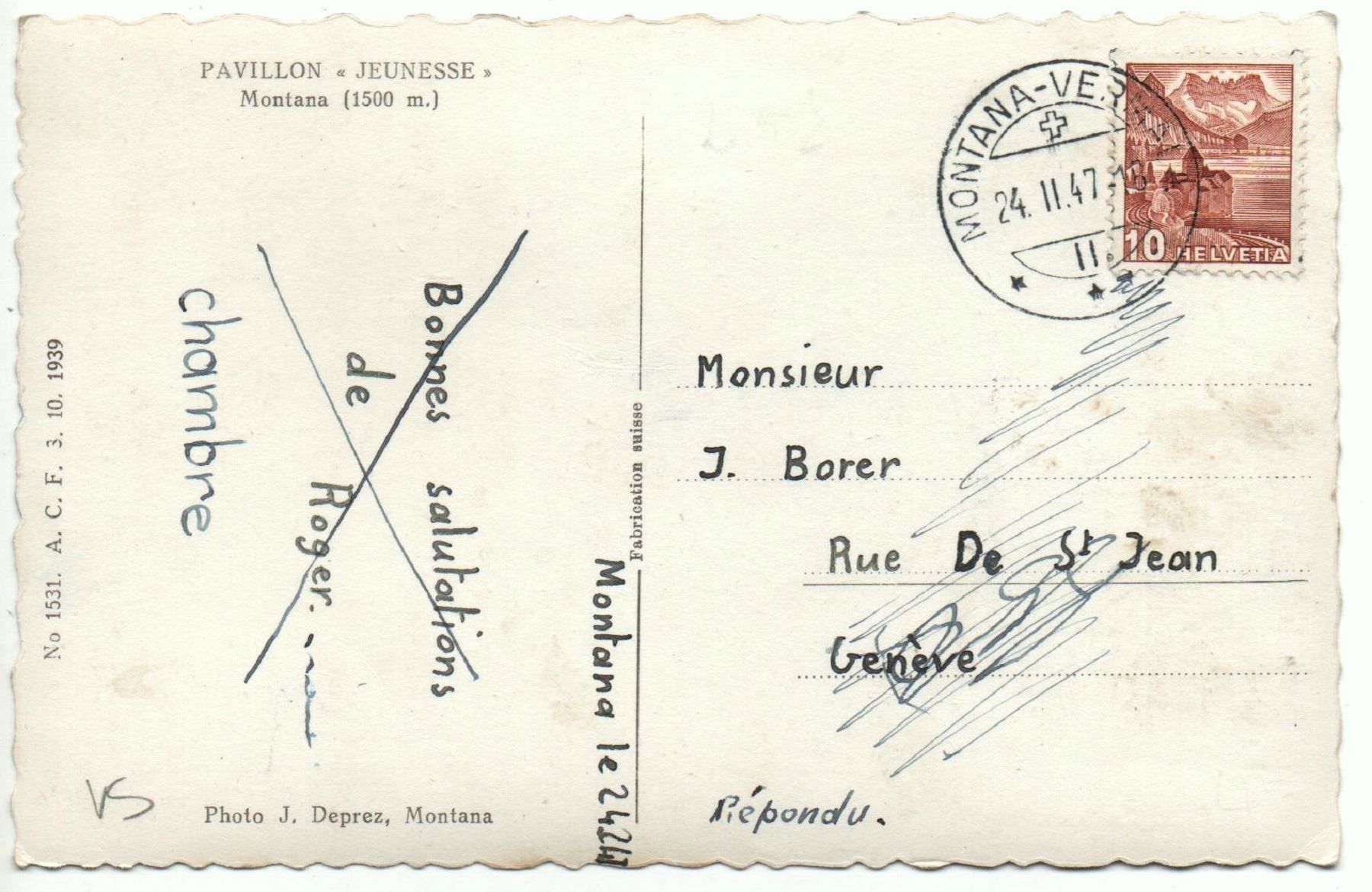 Ansichtskarten: MONTANA Pavillon Jeunesse – Gebraucht aus Jona von philajona 1