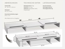 Monitorständer, 3-teilig weiss