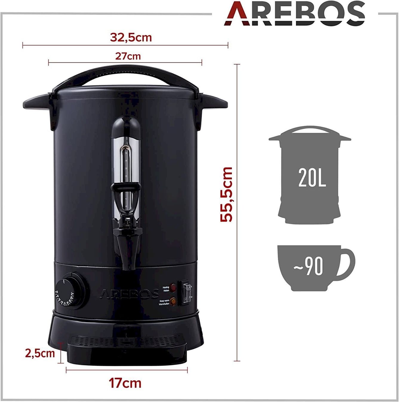 Elettrodomestici da cucina: Arebos Glühweinkocher Schwarz 20L – Nuovo e nell'imballaggio originale da Bottighofen venduto da zaap