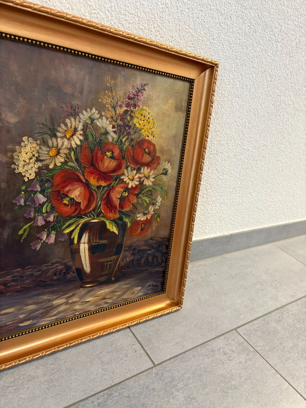Gemälde: 36 cm breitx44 cm/ E. Krauser/ Öl Gemälde Blumenstillleben – Gebraucht aus Ottenbach von TimelessEmotions. 7
