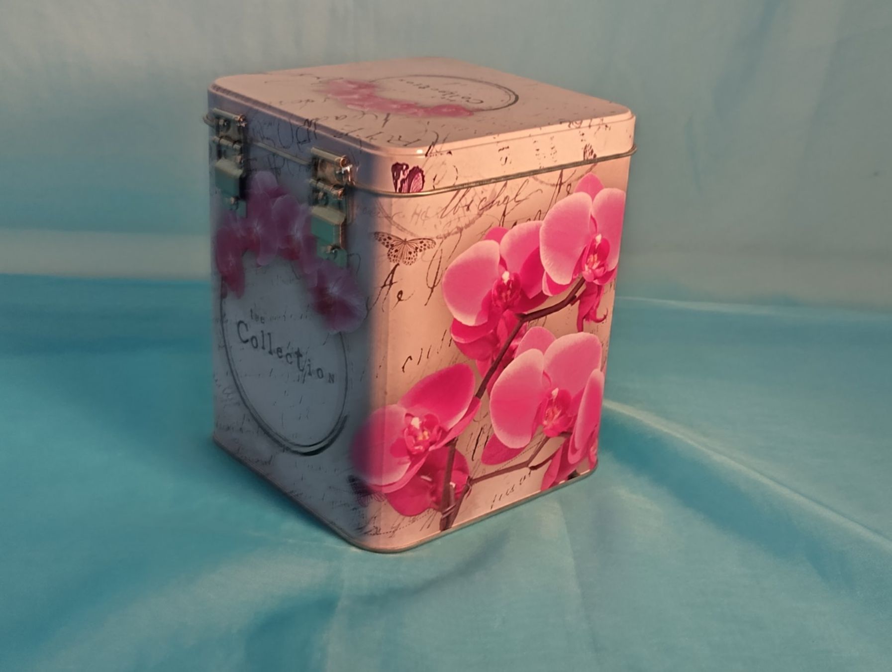 Sonstige Dekorationen & Accessoires: Blechbüchse mit Orchideen, pink-weiss – Gebraucht aus Bellach von JingleCherry 1