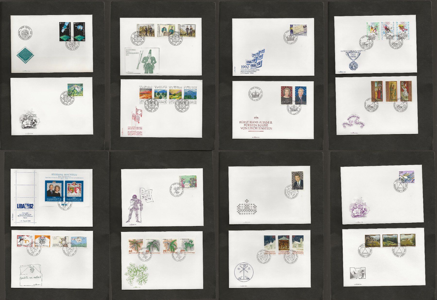 Tutti i francobolli: 16 FDC Liechtenstein 1991 bis 1993 – Usato da Au ZH venduto da xelagreb01