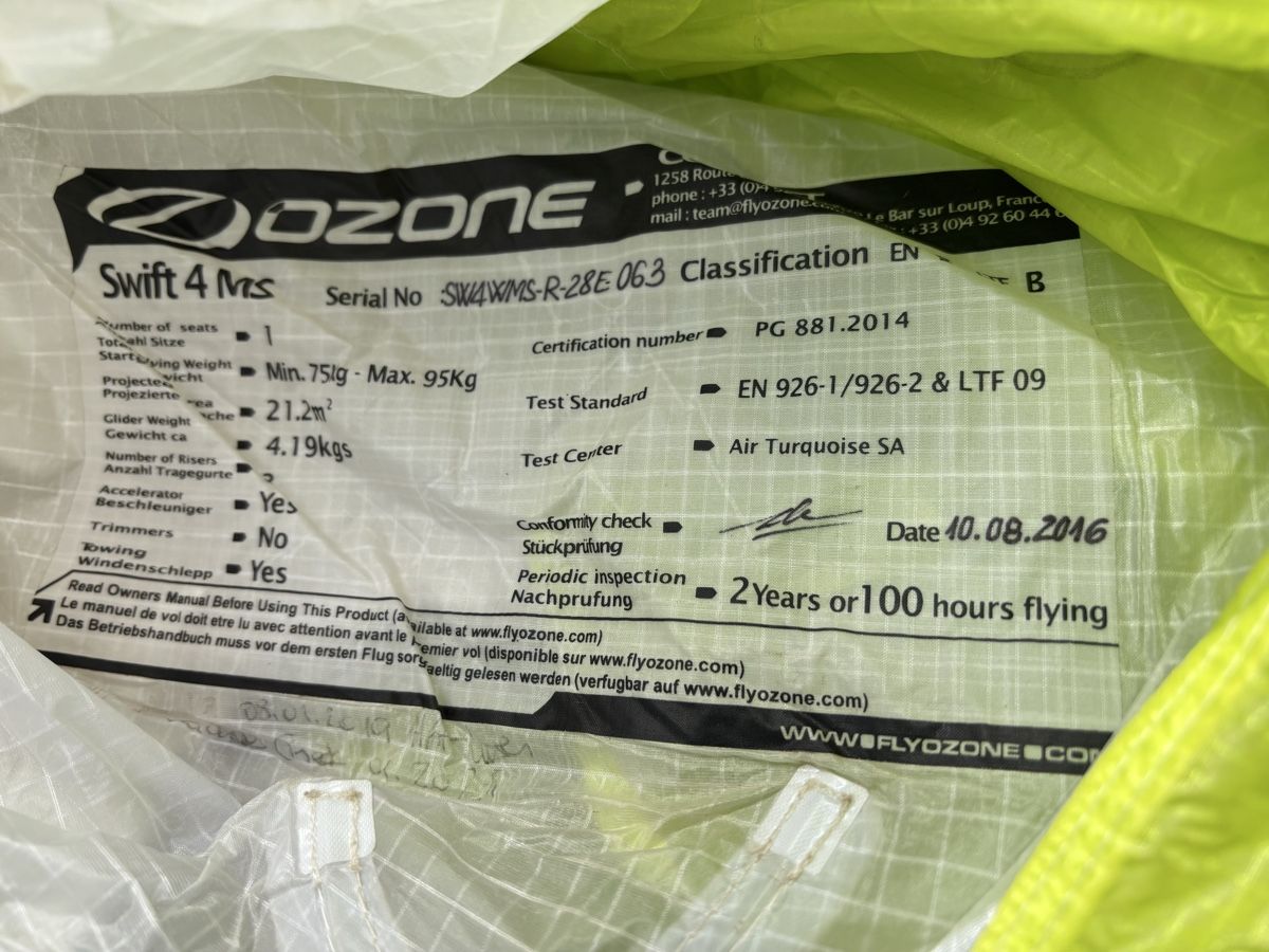 Ozone Sport dell'aria & Aquiloni: Ozone Swift 4 MS – Usato da Rehetobel venduto da lars_lutz 1