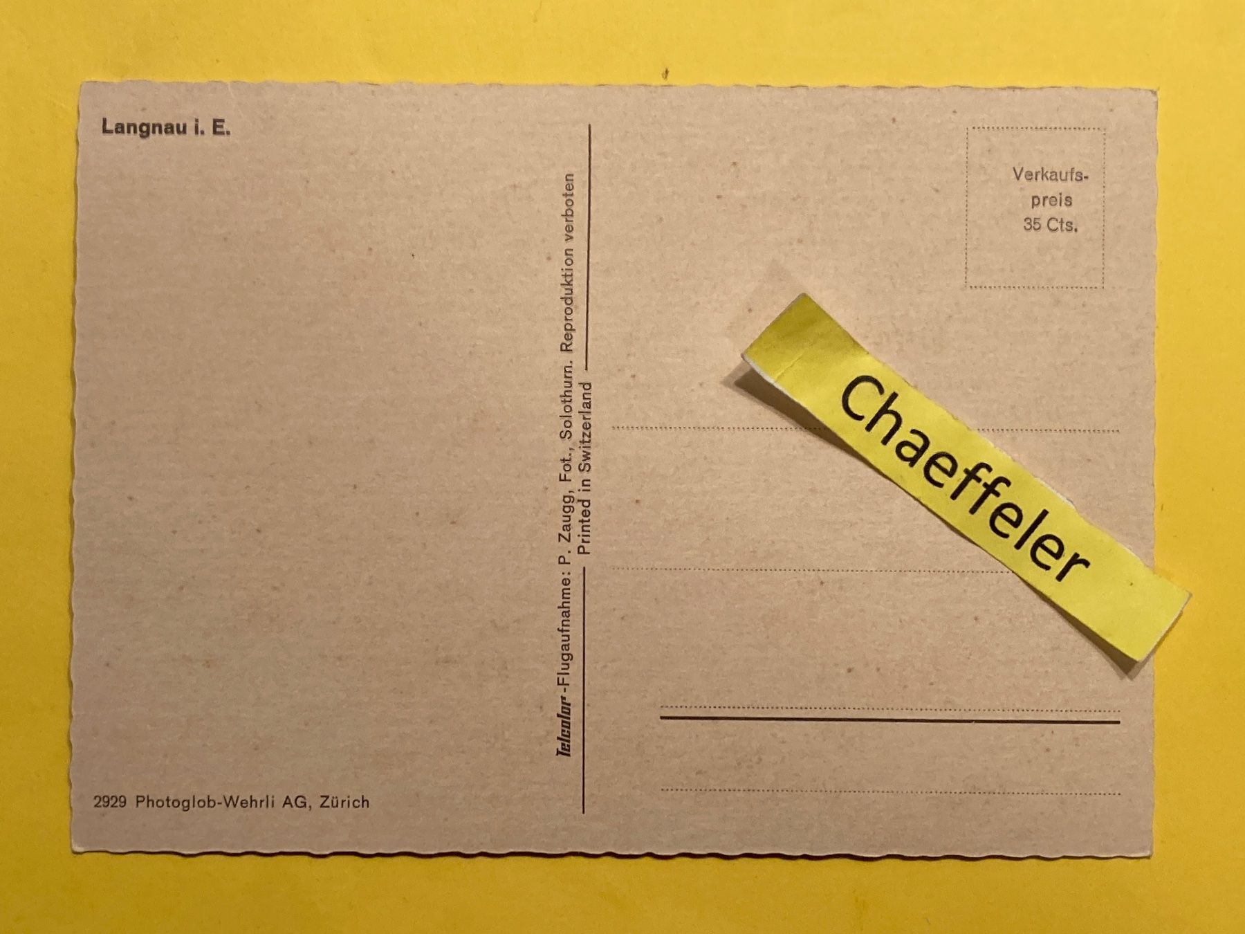 Cartoline postali: Langnau im Emmental – Usato da Zürich venduto da Chaeffeler 1