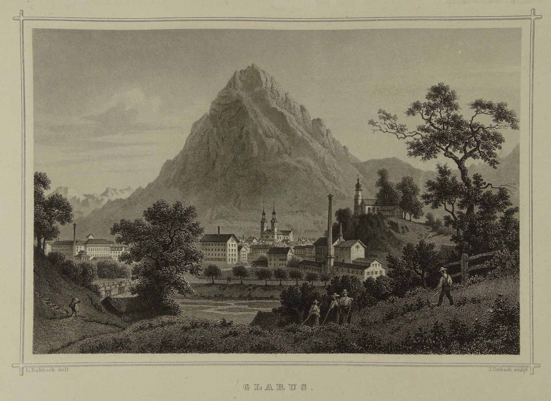 Incisioni: GLARUS, STAHLSTICH NACH ROHBOCK 1870 – Usato da Grüningen venduto da Kartensammler