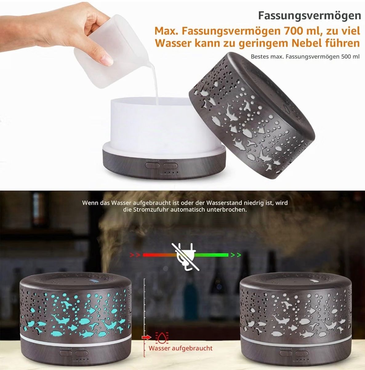 Duftöldiffusoren: Aroma Diffuser 700ml mit Timer,Holzoptik weiss – Neu und originalverpackt aus Basel von Seifehuesli 4