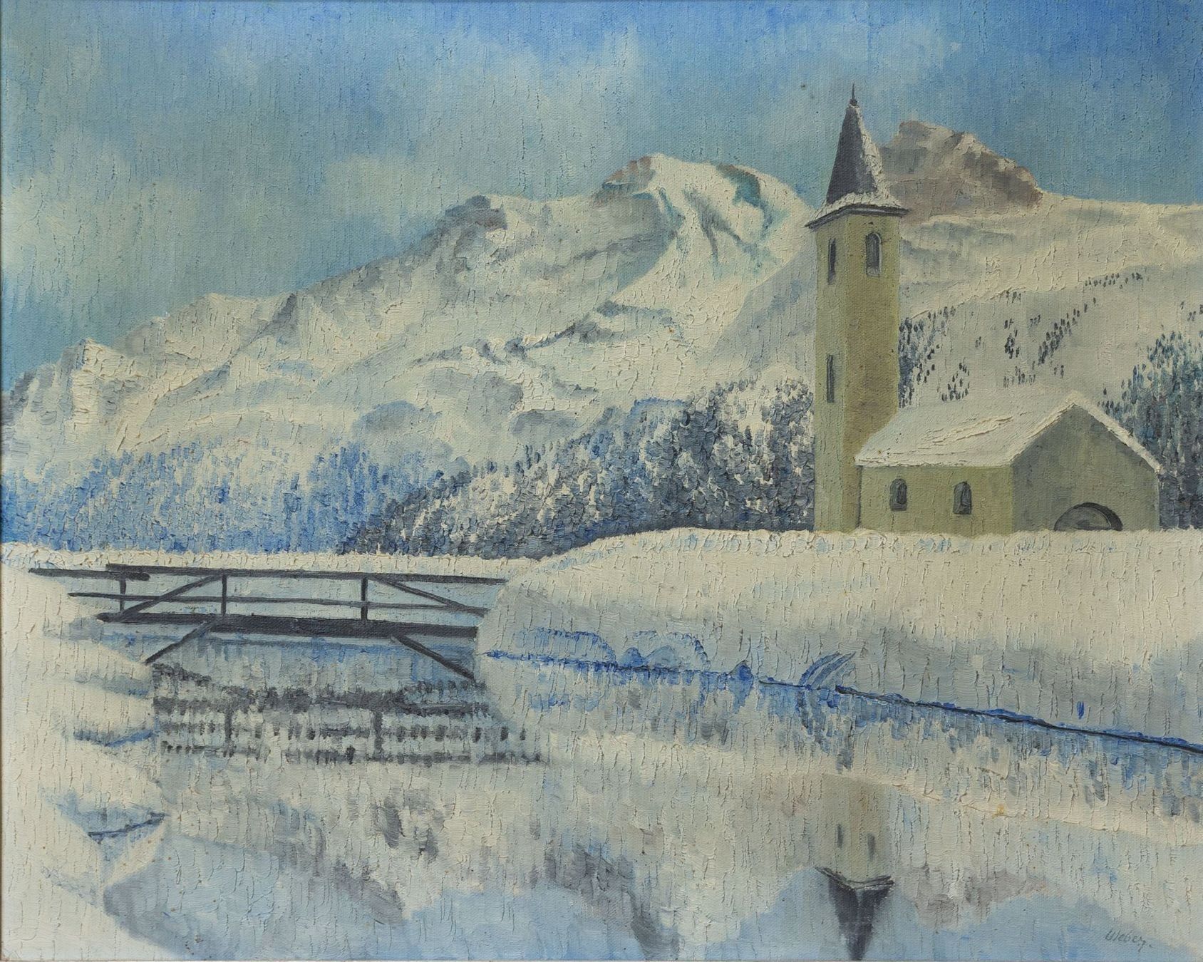 Dipinti: Weber - Sils im Engadin im Winter – Usato da Basel venduto da bigmbh