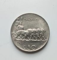 Italien 50 Centesimi 1923, glatter Rand, seltener Jahrgang