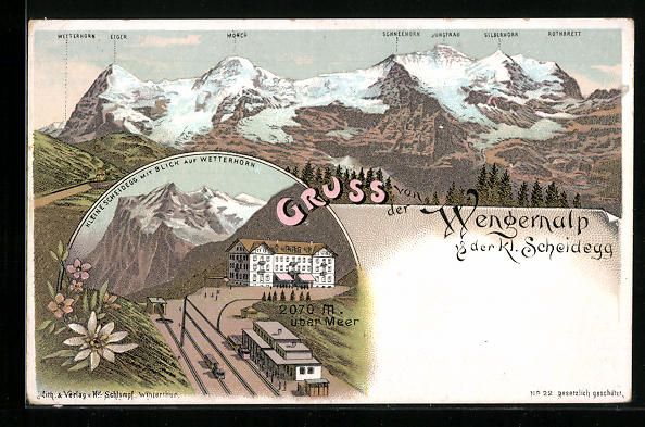 Cartoline postali: Litho Wengernalp, Kleine Scheidegg mit B – Usato da Berlin venduto da bartko-reher