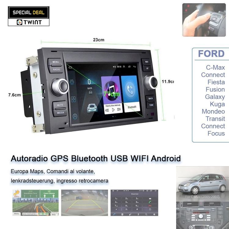 Ford Galaxy Radio Android Dual Din GPS Autoradio Für Ford Transit Fiesta Galaxy Fusion Kuga C-Max S-Max Mit Carplay Android Auto, 7 Zoll HD Radio Touchscreen Mit Mirrorlink BT WiFi GPS FM