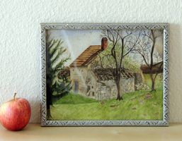 Cadre ancien art déco en bois et stuc argenté