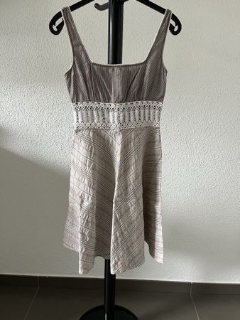 Sleeveless Summer Dress in Beige and Brown, Size S
