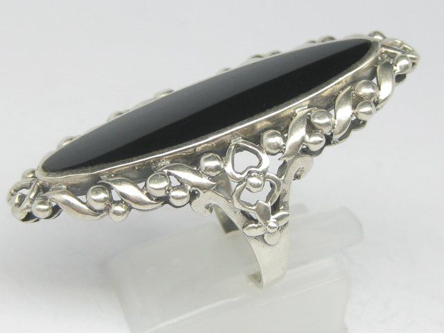 Anelli: Antik Ring Silber 925 Onyx Schiffchen florale Muster Gr. 58 – Usato da Ermatingen venduto da prior_time