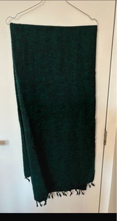 Warm Wool Blend Scarf Green Fringe