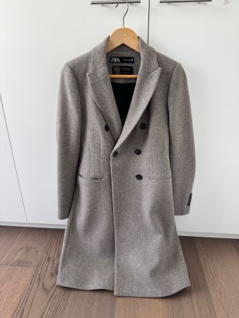 ZARA Manteco Mantel Gr. S – langer Zweireiher Grau/Taupe