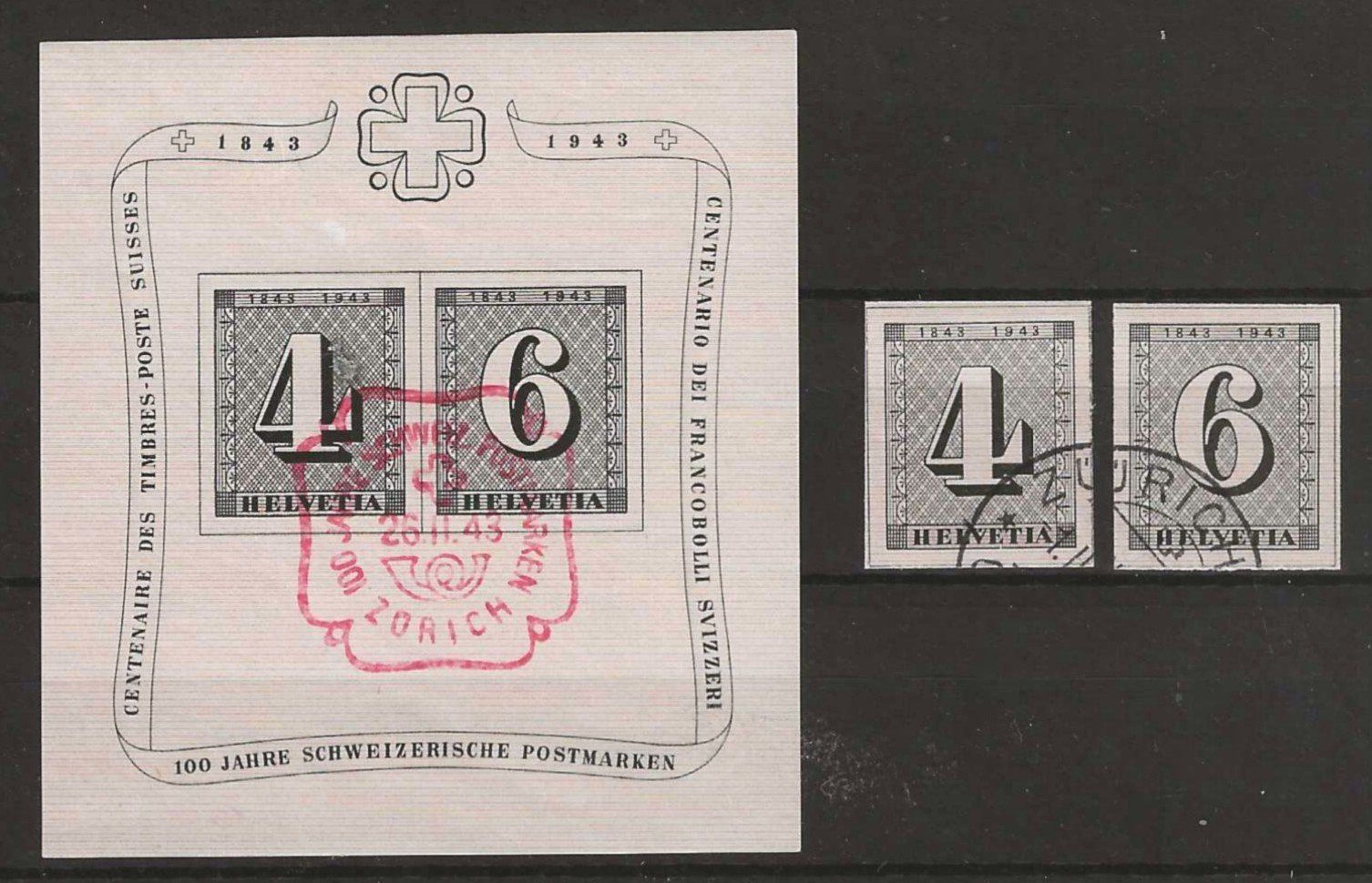Tutti i francobolli: 1943 : Jubiläumsblock W14 + Einzelwerte – Usato da Gümligen venduto da Geniusbuy