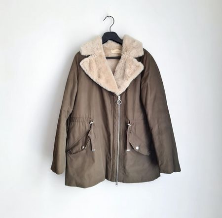 Veste d'hiver Camaïeu, col fourré, kaki - Taille 40 (FR 42)