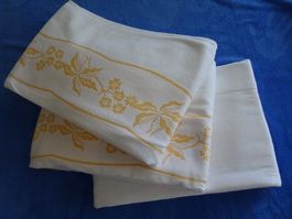 Barchent-Leintücher weiss, 3Stück, 100%Baumwolle, Retro-Look
