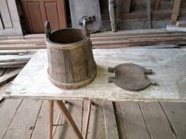 Antiker Holz Eimer mit Deckel, Top!