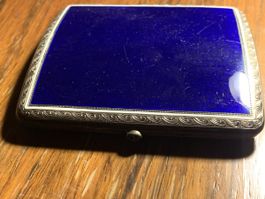 Luxus Zigarettenetui 935 Silber/Saphir & Guilloche Emaille