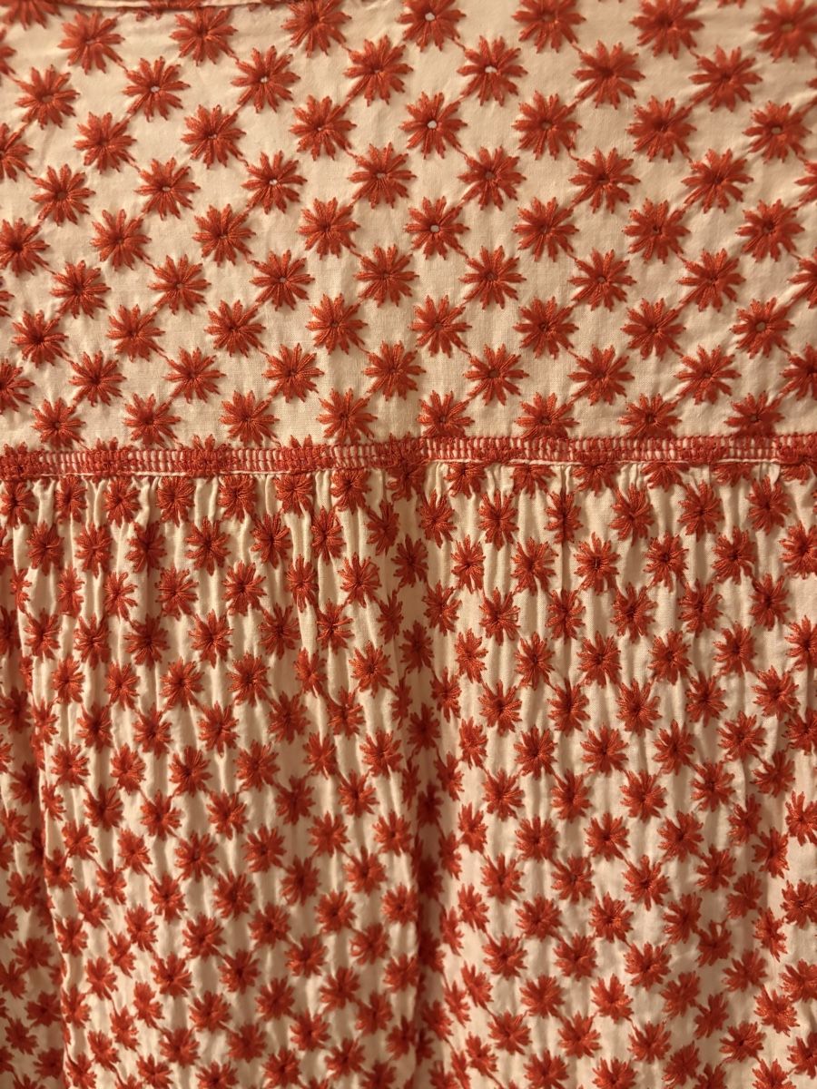 S.Oliver Blusen: S.Oliver Bluse, Grösse 40, terracotta-weiss gemustert, Blume – Gebraucht aus Steffisburg von Gretchenfrage 3