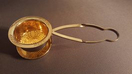 Art Déco Teesieb Abtropfschale Wellner AWS Gold & Versilbert