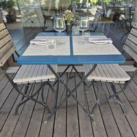 Gartentisch Terrassentisch klappbar Metall blau 75 x 75 cm