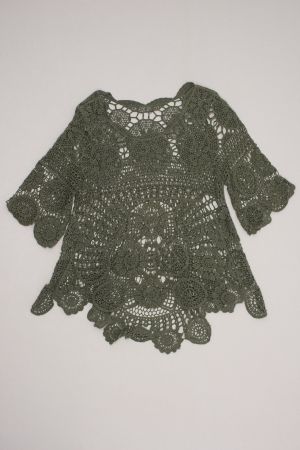 Blouse Crochet Vert Kaki Manches 3/4 T. M