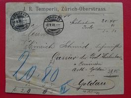 1901: 69D auf Brief von ZÜRICH nach GOLDAU, Einzelfrankatur