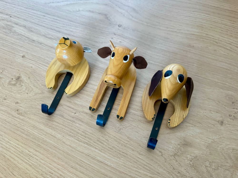 3 ältere Holz Kleiderhaken Tiere Wonny gesetzlich geschützt (Gebraucht ...