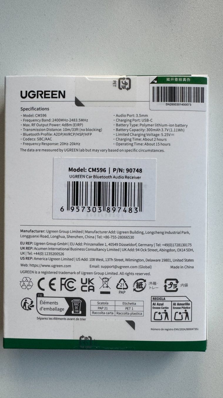 Ugreen Sonstiges: Émetteur Bluetooth Ugreen – Neu und originalverpackt aus St-Sulpice VD von Revali2017 2