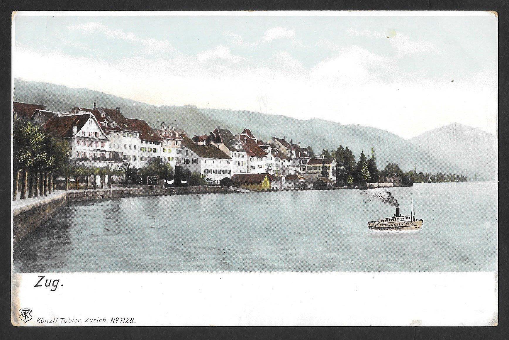 Cartoline postali: Zug Teilansicht mit kleinem Dampfschiff – Usato da Olten venduto da clotaldi