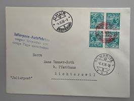 1934 1. Winter-Alpenpost Julier mit K28 im 4er Block