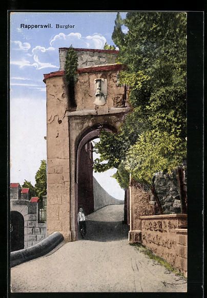 Cartoline postali: AK Rapperswil, Blick durch das Burgtor – Usato da Berlin venduto da bartko-reher
