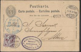 1892 PK 5c. o Ambulant/CH.d.F. Stab n. WIEN Zusatzfr. ab 1.-