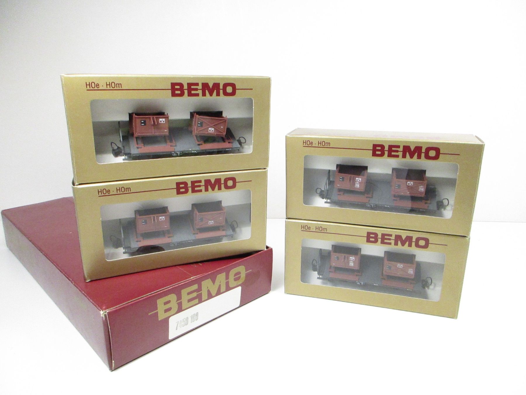 Bemo Modellini di ferrovie: Bemo 7458 100 RhB 4er Set Kiesbehälterwagen – Nuovo (secondo la descrizione) da Olten venduto da Heinrich875