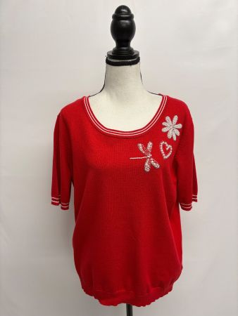Leo&Ugo Feinstrick Shirt rot Viskose 42 Stickerei