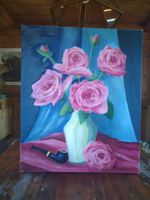 Gemälde Stillleben Rosen Pfeife 50x60cm guter Zustand