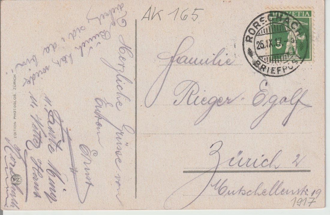 Cartoline postali: AB 165 Rorschach, 1917 – Usato da Freienbach venduto da Bhaltis 1