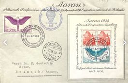 1938 Aarau Block Brief mit + F 12 nach Aargau