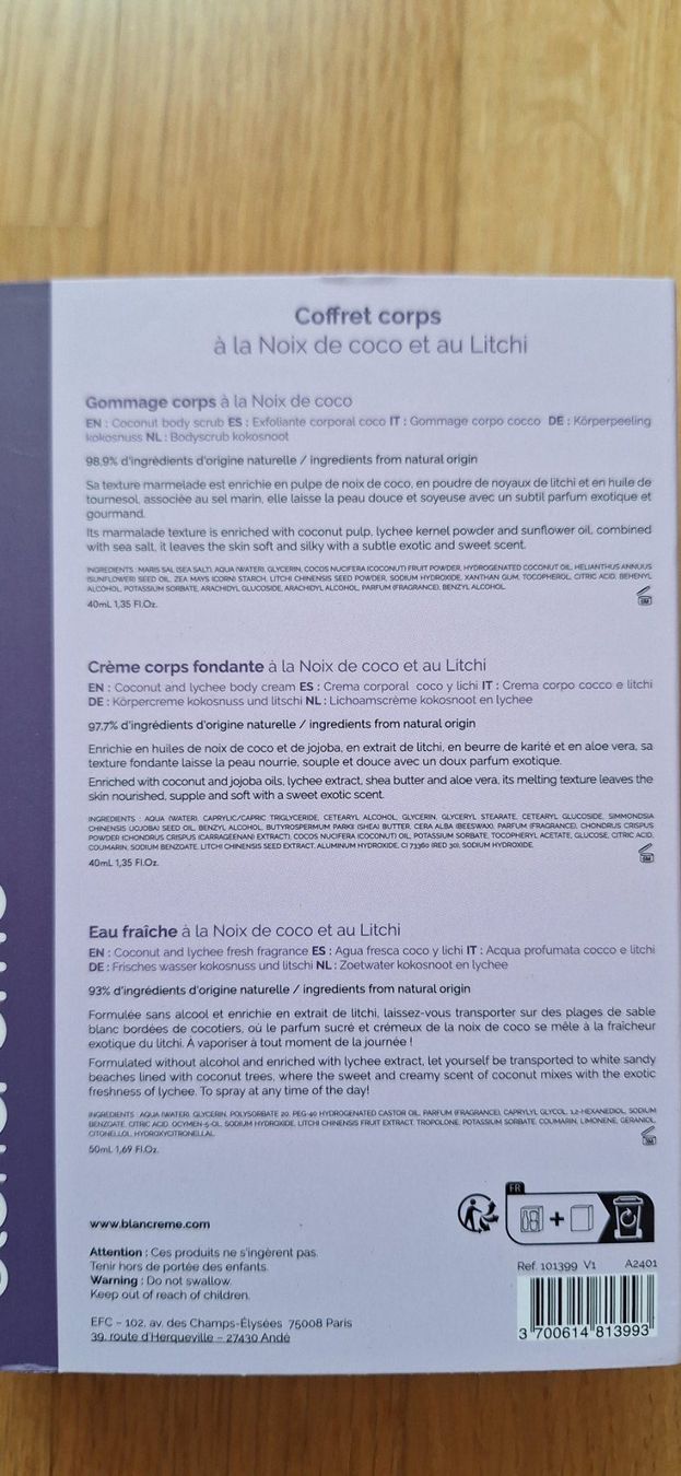 Soins hydratants: Blancrème, Coffret "Noix de Coco & Litchi" – Neuf avec emballage d'origine à Lussery-Villars par pousinete02 2