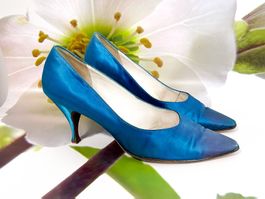 Pumps Satin BALLY Gr. 37.5/38 royalblau VINTAGE 1960s