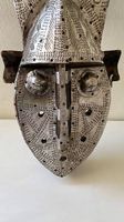 Maske Holz Metall, Original aus Afrika, Semi Antik